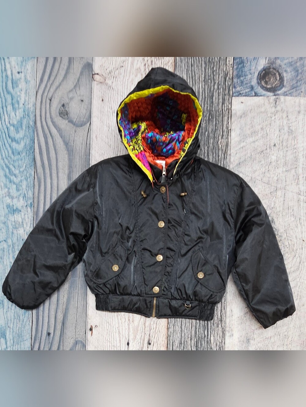 Vintage Obermeyer Cropped Puffer Ski Jacket Snow Parka Hooded Size 6 80's 90's